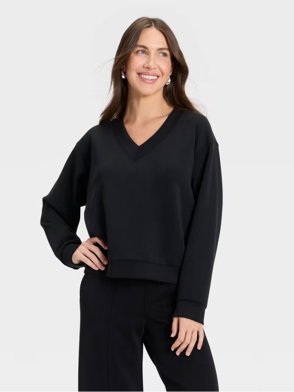 NWT A New Day Black Sandwash V-Neck Knit Pullover Crop Sweatshirt Size XS